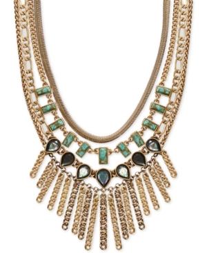Lucky Brand Gold-tone Crystal & Stone Multi-chain Statement Necklace, 18 + 2 Extender