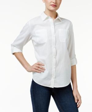 Karen Scott Petite Roll-tab Shirt, Only At Macy's