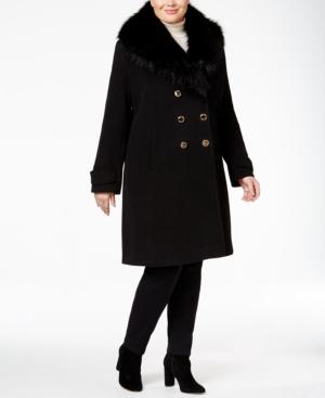 Ivanka Trump Plus Size Faux-fur-trim A-line Peacoat