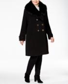 Ivanka Trump Plus Size Faux-fur-trim A-line Peacoat