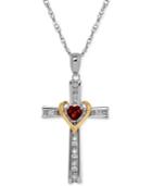 Garnet (1/3 Ct. T.w.) And Diamond Accent Cross Pendant Necklace In Sterling Silver And 14k Gold