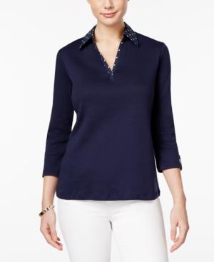 Karen Scott Dot-collar Roll-tab Top, Only At Macy's
