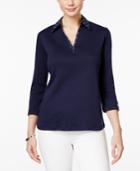 Karen Scott Dot-collar Roll-tab Top, Only At Macy's