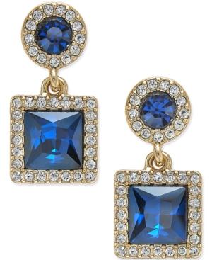 Charter Club Gold-tone Blue Crystal And Pave Square Drop Earrings, Only Macy's