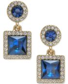 Charter Club Gold-tone Blue Crystal And Pave Square Drop Earrings, Only Macy's