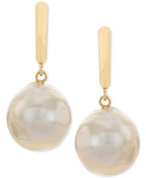 Cultured Champagne Ming Pearl (12 X 14mm) Drop Earrings In 14k Gold