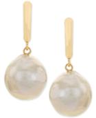 Cultured Champagne Ming Pearl (12 X 14mm) Drop Earrings In 14k Gold