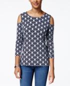 Charter Club Printed Cold-shoulder Top, Only At Macy's