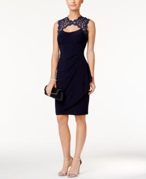 Xscape Sleeveless Metallic-lace Cutout Dress