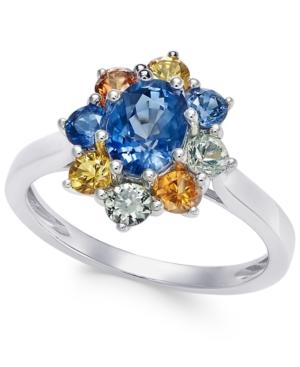 Multi-sapphire Floral Ring (2 Ct. T.w.) In 14k White Gold, Created For Macy's