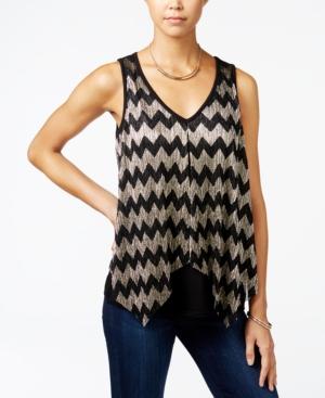 Bcx Juniors' Metallic Chevron-print Flyaway Top