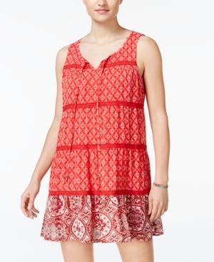 Secret Charms Juniors' Printed Tie-front Ruffle Dress