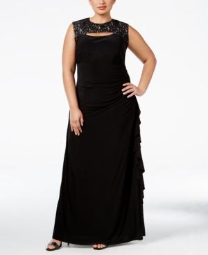 R & M Richards Lace-trim Cutout Draped Gown