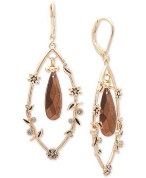 Lonna & Lilly Gold-tone Pave & Brown Stone Drop Earrings