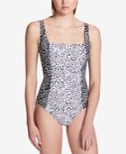 Calvin Klein Printed Pleated One-piece Swimsuit, Created For Macy's Style Women's Swimsuit