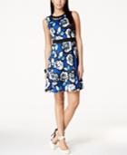 Nine West Floral Contrast-trim A-line Dress
