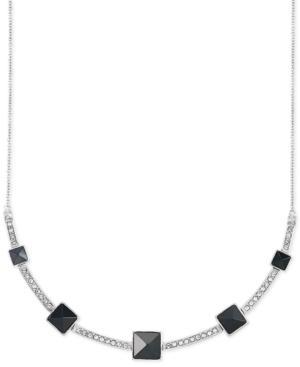 Sis By Simone I Smith White Crystal And Jet Pyramid Stud Frontal Necklace In Platinum Over Sterling Silver