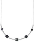 Sis By Simone I Smith White Crystal And Jet Pyramid Stud Frontal Necklace In Platinum Over Sterling Silver