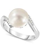 Cultured Freshwater Pearl (9mm) & Diamond Accent Ring In Sterling Silver