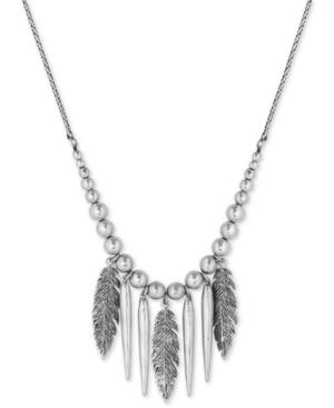 Lucky Brand Silver-tone Feather Fringe Long-length Pendant Necklace