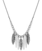 Lucky Brand Silver-tone Feather Fringe Long-length Pendant Necklace
