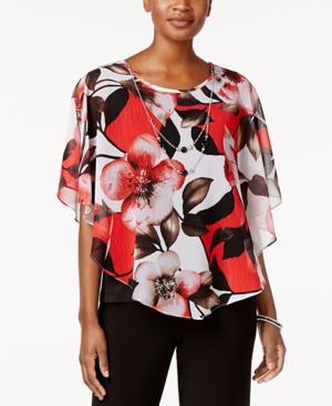 Alfred Dunner Saratoga Springs Necklace-trim Poncho Top