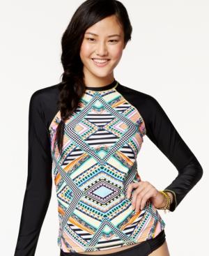 Jessica Simpson Aztec-print Long-sleeve Rashguard Women's Swimsuit