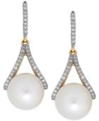 Freshwater Pearl (9mm) And Diamond (1/5 Ct. T.w.) Drop Earrings In 14k Gold
