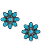 Manufactured Turquoise(3-1/8 Cttw) Flower Stud Earrings In Sterling Silver