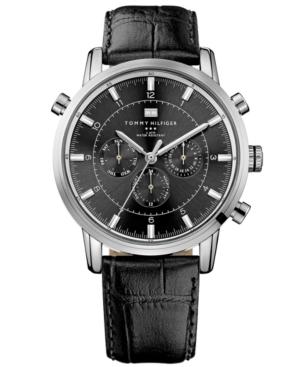 Tommy Hilfiger Watch, Men's Black Leather Strap 44mm 1790875