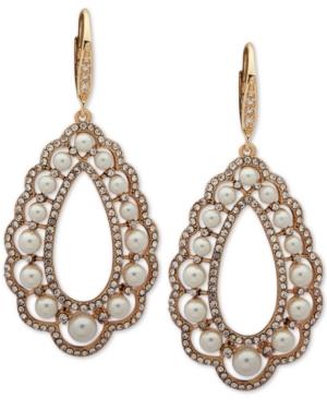 Anne Klein Gold-tone Pave & Imitation Pearl Chandelier Earrings