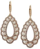 Anne Klein Gold-tone Pave & Imitation Pearl Chandelier Earrings