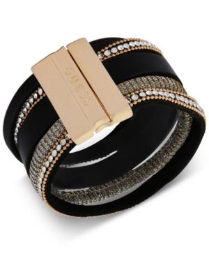 Guess Gold-tone Crystal Faux Leather Magnetic Cuff Bracelet