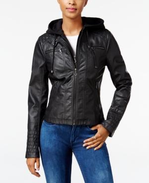 Maralyn & Me Faux-leather Hooded Moto Jacket