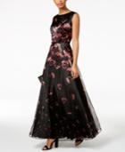 Tahari Asl Floral-print Organza Gown