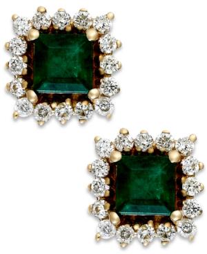 Emerald (5/8 Ct. T.w.) And Diamond (1/3 Ct. T.w.) Stud Earrings In 14k Gold