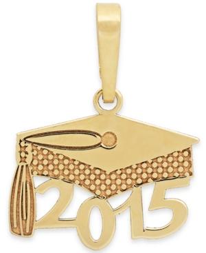 2015 Graduation Cap Charm Pendant In 14k Gold And 14k White Gold