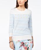 Tommy Hilfiger Striped Floral-applique Sweater, Created For Macy's