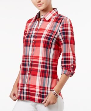 Tommy Hilfiger Iris Plaid Roll-tab Shirt, Only At Macy's