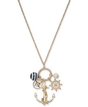 Charter Club Gold-tone Crystal & Bead Nautical Charm Pendant Necklace, 18 + 2 Extender, Created For Macy's