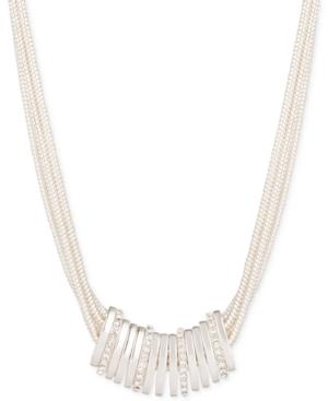 Nine West Silver-tone Crystal Multi-strand Necklace