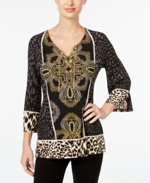 Jm Collection Printed Lace-up Tunic, Only At Macy's
