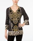 Jm Collection Printed Lace-up Tunic, Only At Macy's