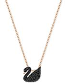 Swarovski Rose Gold-tone Crystal Pave Black Swan 14-7/8 Pendant Necklace