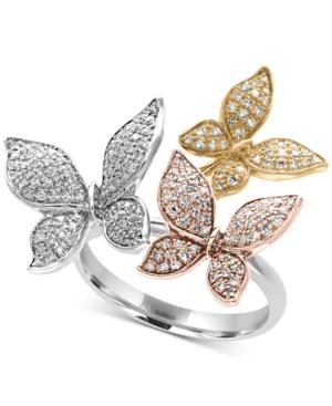 Trio By Effy Diamond Pave Butterfly Ring (5/8 Ct. T.w.) In 14k Yellow, White And Rose Gold