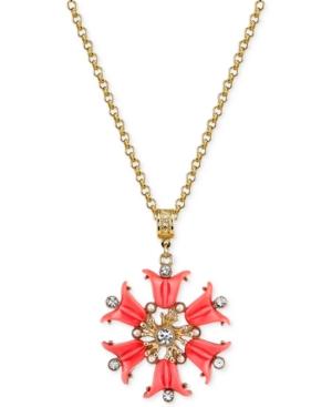 2028 Gold-tone Stone And Imitation Pearl Flower Pendant Necklace
