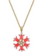 2028 Gold-tone Stone And Imitation Pearl Flower Pendant Necklace