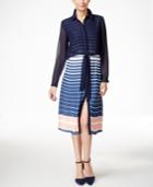 Ny Collection Chiffon Popover Striped Shirt Dress