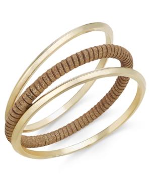 Inc International Concepts Gold-tone Solid And Faux-suede Wrapped Bangle Bracelet Trio, Only At Macy's