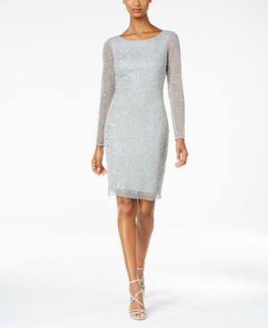Adrianna Papell Beaded Long-sleeve Sheath Dress